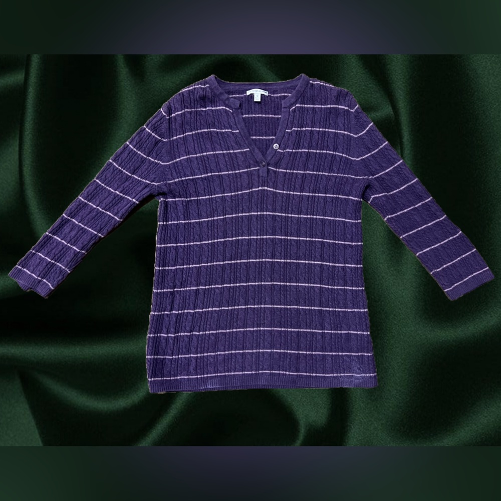 Croft & barrow purple striped long sleeve v neck knit sweater pullover sz medium